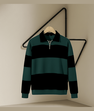 Try This Men Cotton Blend Regular Fit Colorblock Polo T Shirt ( Green )