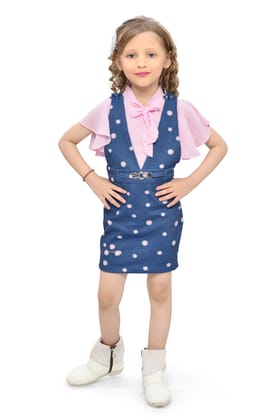 Be:Kids Pink Enchanted Polka-Dot Pinafore and Ruffle Blouse Ensemble for Girls