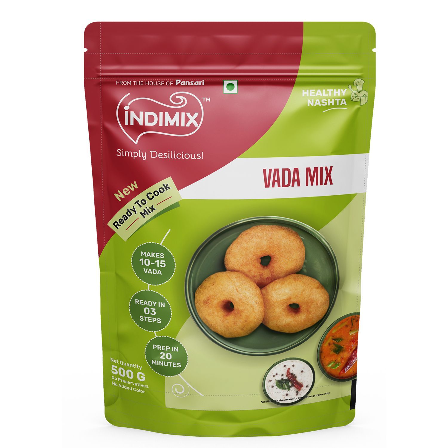 Indimix Ready to Cook Vada Mix - 500g ( Pack of 20 )