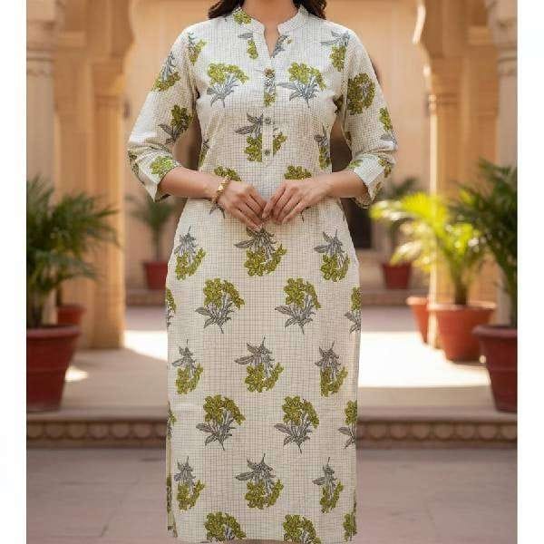 Premium Khadi Cotton Leaf Green Kurti