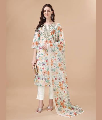 TRAHIMAM Cotton Blend Printed Kurti With Pants Women's Stitched Salwar Suit - Multicolor ( Pack of 1 )