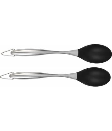 Baskety Silicone with Stainless Steel Spoon Heat Resistant Spatula ( Pack of 2, Black )