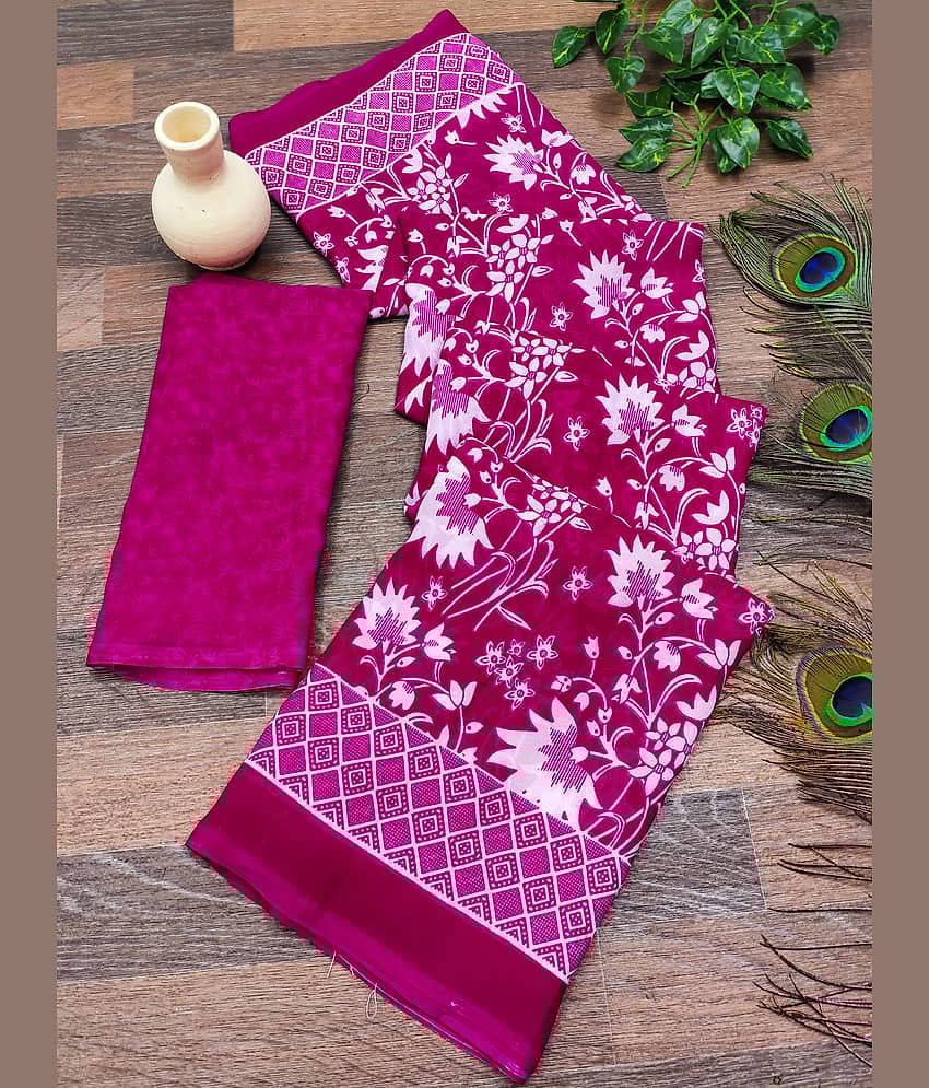 ANAND SAREES Georgette Printed Chanderi saree With Unstitched Blouse Piece ( Pink )