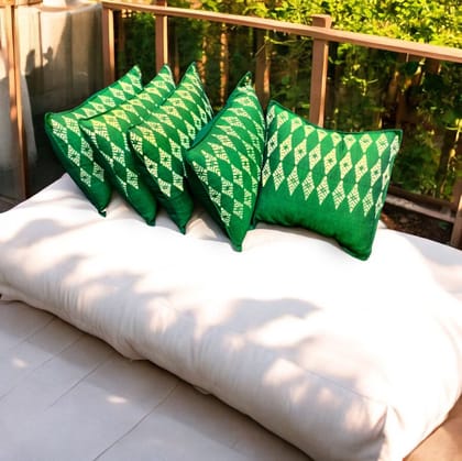 Green Tribal Hand Block Printed Cushion Cover -Set of 5