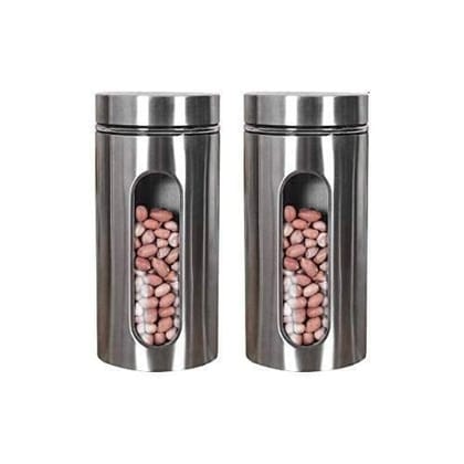Femora Glass Window Jar for Kitchen Storage, 1300 ML - Set of 2