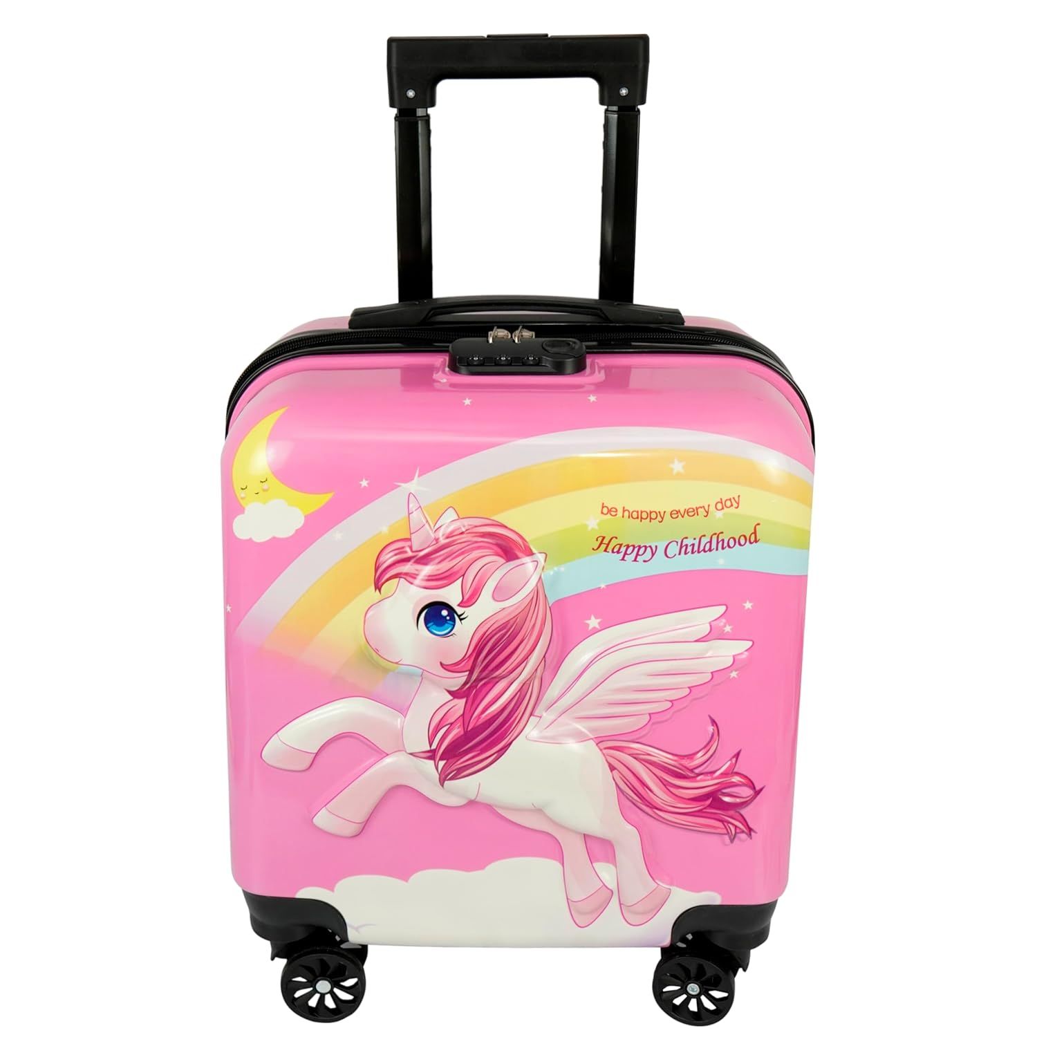 Storite 15 Inches Kids Trolley Bag Hard-Sided Polycarbonate Unicorn Print Spinner Suitcase Trolley Bags for Kid's Travel (Pink - 35 x 23 x 38 Cm)