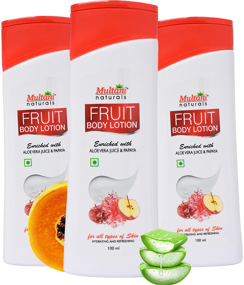Multani Naturals Fruit Body Lotion With Aloe Vera Juice & Papaya For Soft Smooth Skin, 100 Ml Each (Pack of 3)