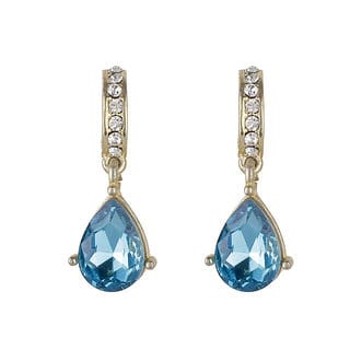 Aqua Stone Drop Crystal Hoop Earring for Girls Brass Material Earrings for Women's Fashion Jewellery for Party