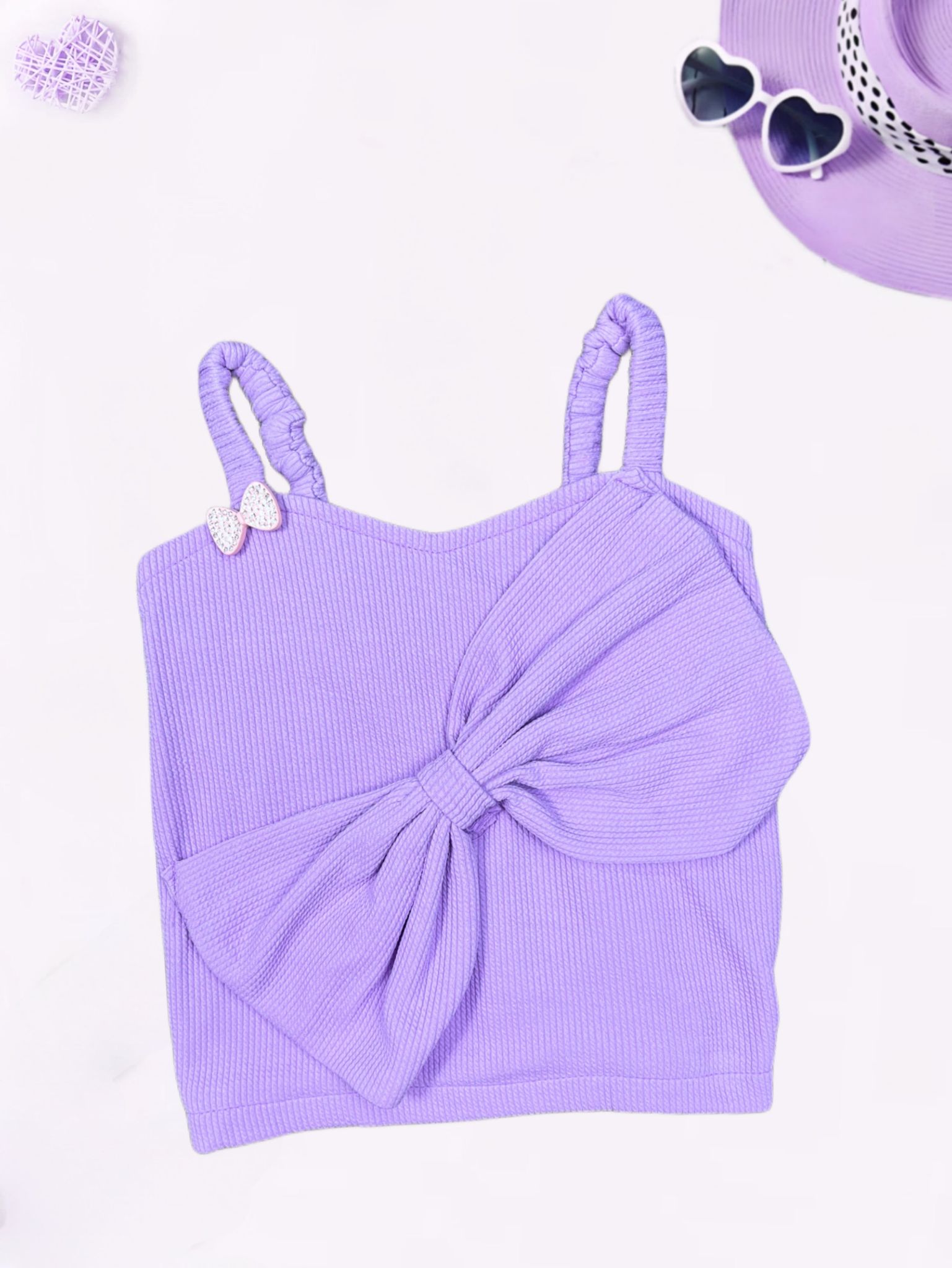 Girl's Spaghetti Bow Top [GT-462) (4-12Years)-10-11Y (Size - 34) / Imported / Lavender