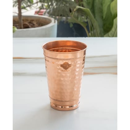 Indian Art Villa Copper Hammered Design Glass with 2 Rings 400 ML-Hammered / 1