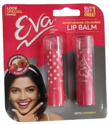 EVA Fresh Lips Coloured Lip Balm Strawberry Sorbet+Scarlet Rose 9.0g