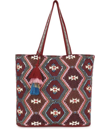 Anekaant Tote Bag Cotton Set of 1 ( Maroon )