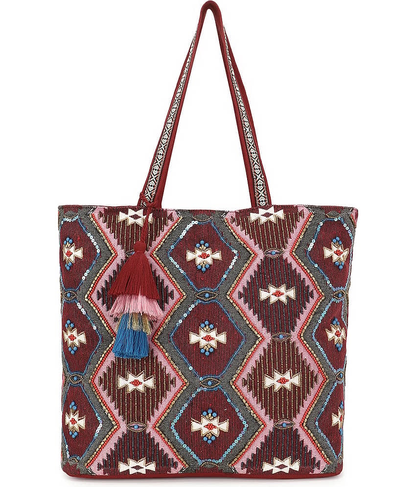 Anekaant Tote Bag Cotton Set of 1 ( Maroon )