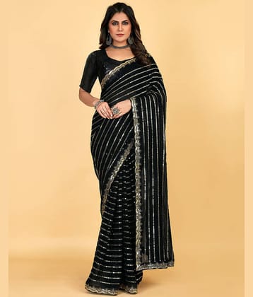A TO Z CART Georgette Embellished Saree With Unstitched Blouse Piece ( Black )