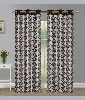 Home Candy Set of 2 Door Semi-Transparent Eyelet Polyester Brown Curtains ( 213 x 120 cm )
