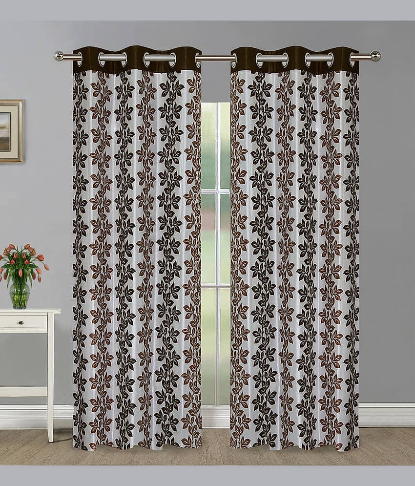 Home Candy Set of 2 Door Semi-Transparent Eyelet Polyester Brown Curtains ( 213 x 120 cm )