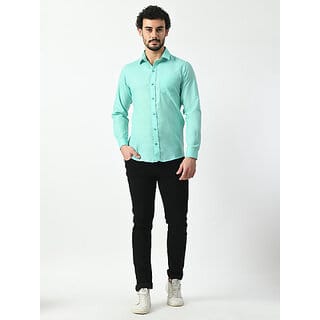 Alokk Men Regular Fit Solid Curved Collar Casual Shirt (Light Blue)