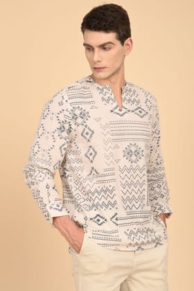 Florence - Crinkle Printed Shirt - Grey-S-38 / GREY