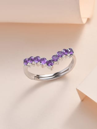 Synthetic Amethyst Adjustable Chevron Ring In 925 Silver-Adjustable
