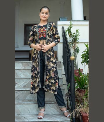 anushansa Viscose Embroidered Kurti With Pants Women's Stitched Salwar Suit - Black ( Pack of 1 )