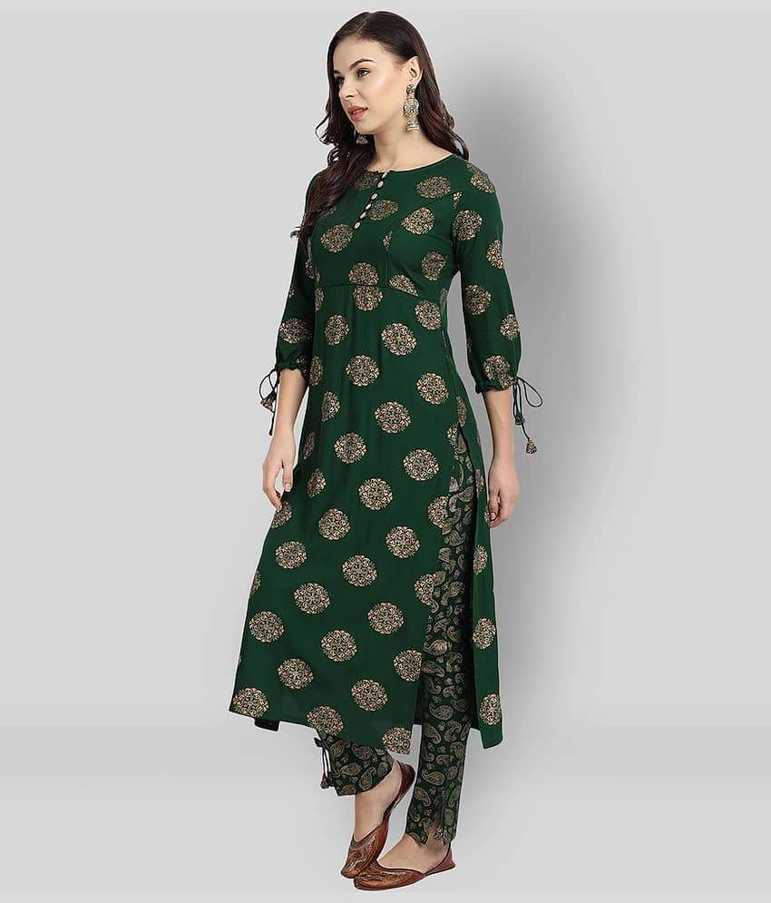Madhuram Textiles - Green Rayon Women's Straight Kurti