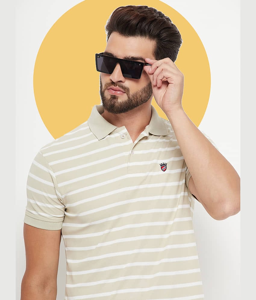 RELANE Pack of 1 Cotton Blend Regular Fit Striped Half Sleeves Men's Polo T Shirt ( Beige )
