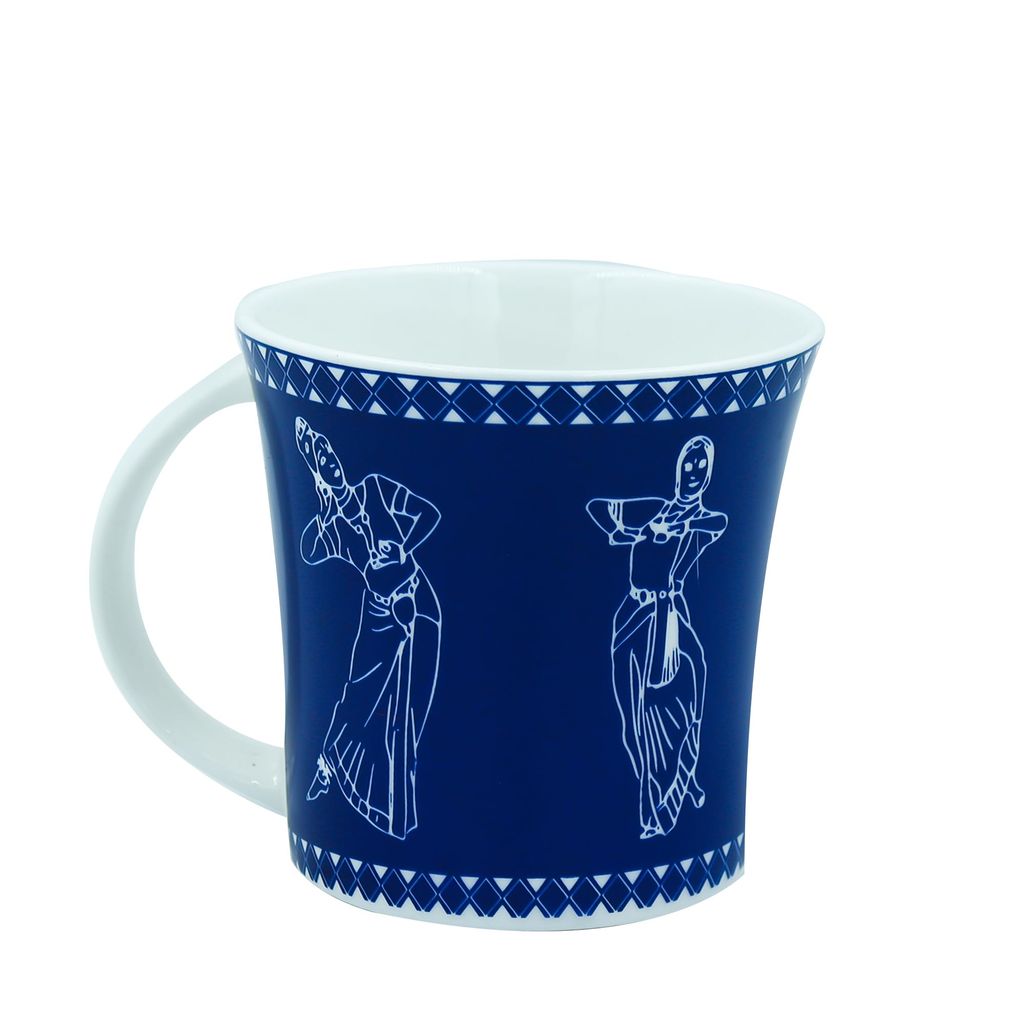 Femora Classical Dancers Pattern Tea Cups, Ceramic Tea Cups, Coffee Mugs (160 ml) - 6 Pcs Set (Blue)