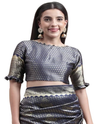 Women's Banarasi Silk Designer Weaving Saree with Unstitched Blouse (Blue, 5.50 Mtrs)