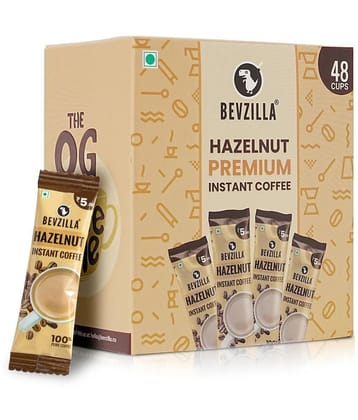 Bevzilla 48 Instant Coffee Powder Sachets (Hazelnut) - 96 Grams| Hot & Cold Coffee| Makes 48 Cups| 100% Pure Arabica Beans