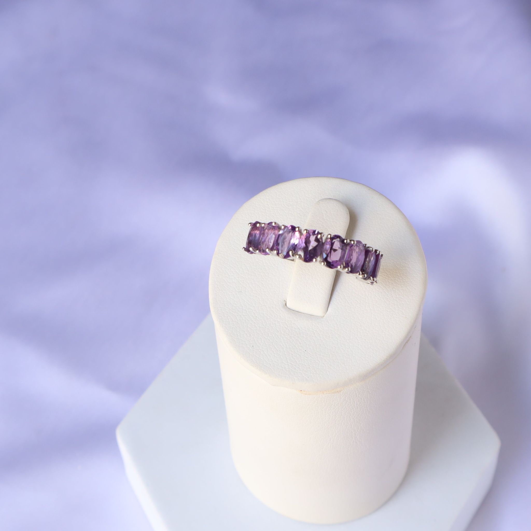 Amethyst Half Band Ring-US 8