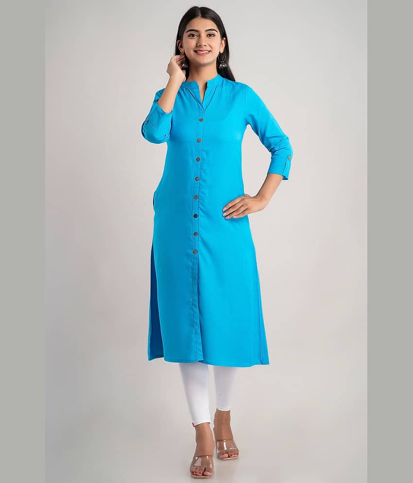 MAUKA - Blue Rayon Women's Front Slit Kurti ( Pack of 1 )