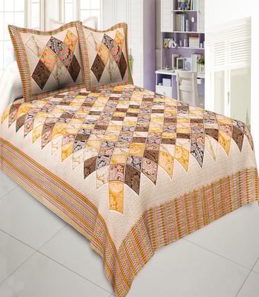Traditional Brown Ethnic Tiles Print Cotton Bedsheet