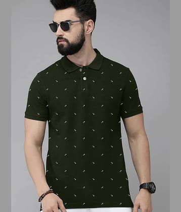 Merriment Pack of 1 Cotton Blend Regular Fit Printed Half Sleeves Men's Polo T Shirt ( Olive Green )