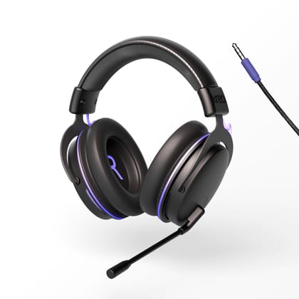 Kreo Beluga V2 Wired Gaming Headphone with Flip to Mute Mic, 50mm Oraphene Drivers, 3.5mm Jack, Memory Foam Earpads, Lightweight Aluminum Build and Compatible with PC, PlayStation, Mobile. Black- Purple / S