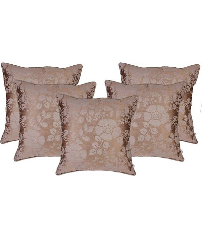 Zubix Golden Polyester Cushion Covers Set Of 5