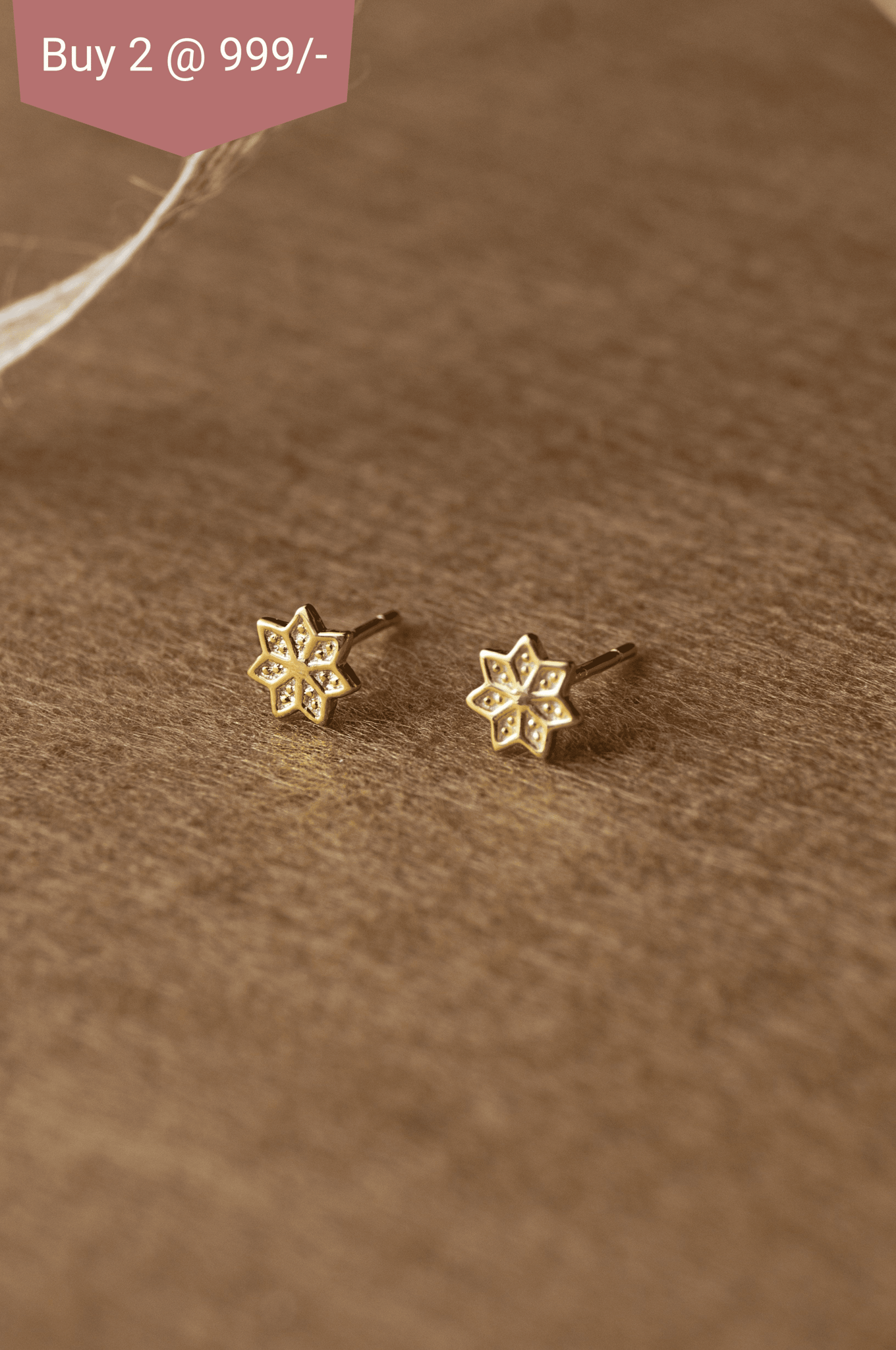 Geometric Flower Gold Plated Mini Sterling Silver Stud Earrings-Gold