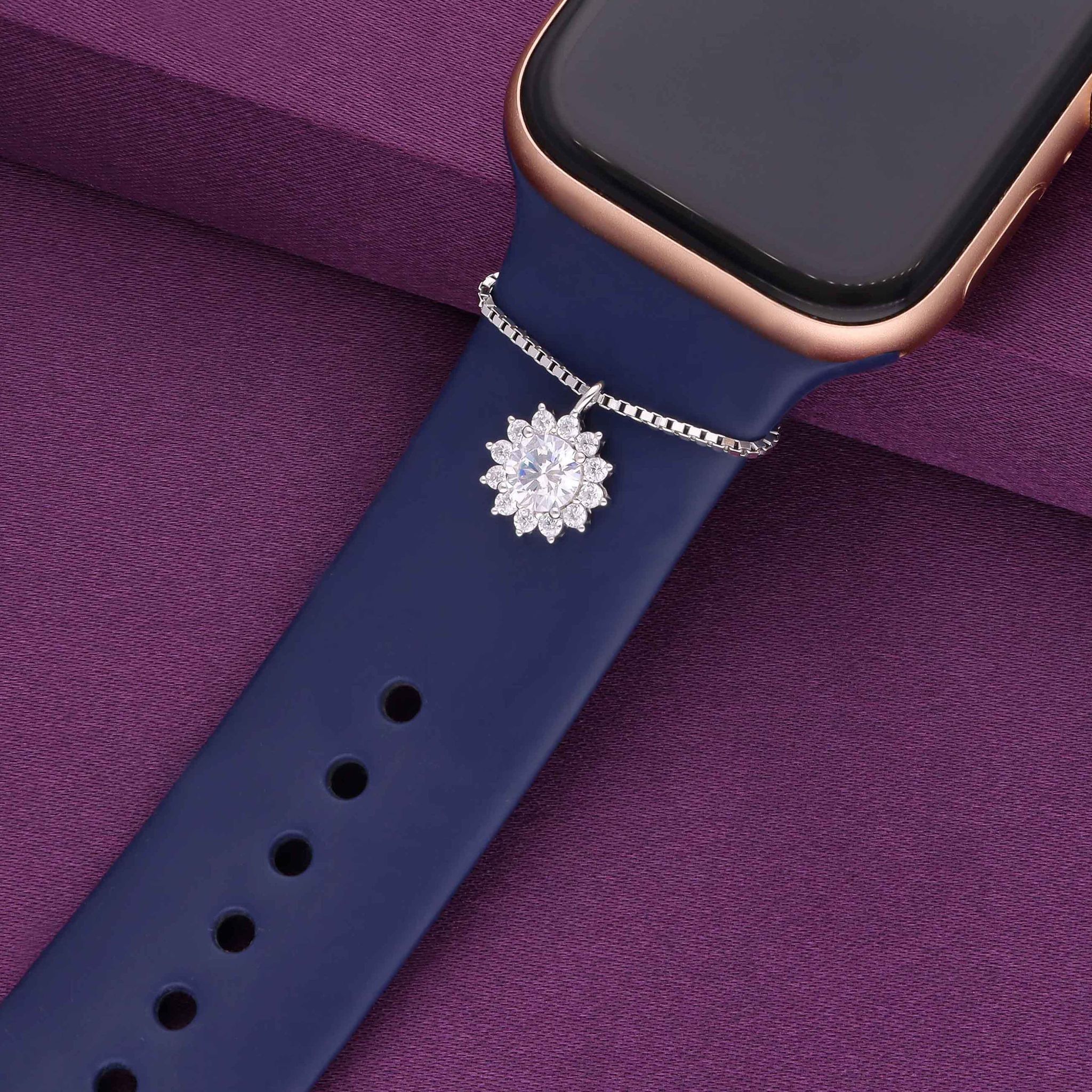 Floral Watch Charm-White Stone / Silver