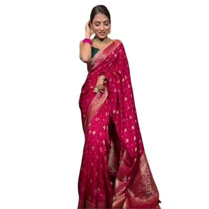 Women's Silk Printed Saree With Unstitched Blouse 5.5Mtr (Rani Pink)-PID60145