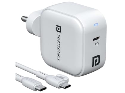 Portronics Adapto 45C Type C PD Fast Charger, Type C to Type C Cable, GaN Technology, PPS Technology Portronics Adapto 45C Type C PD Fast Charger, Type C to Type C Cable, GaN Technology, PPS Technology