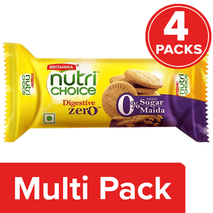 Britannia Nutri Choice Digestive Zero Biscuits - No Maida & Zero Added Sugar, Fibre Rich, 4 x 100 g Multipack