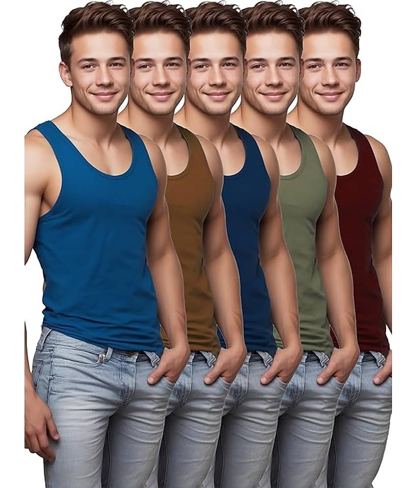 INNERO Pack of 5 Cotton Basic Vest For Men ( Multicolor1 )
