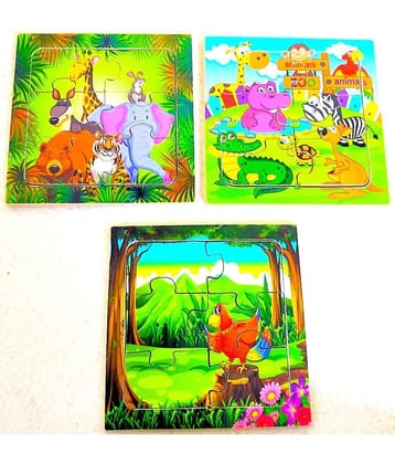 PETERS PENCE Wooden Multi-Color Small (3) Board  ANIMALS PUZZLE FOR KIDS (6 X 6 INCHES  EACH BOARD)