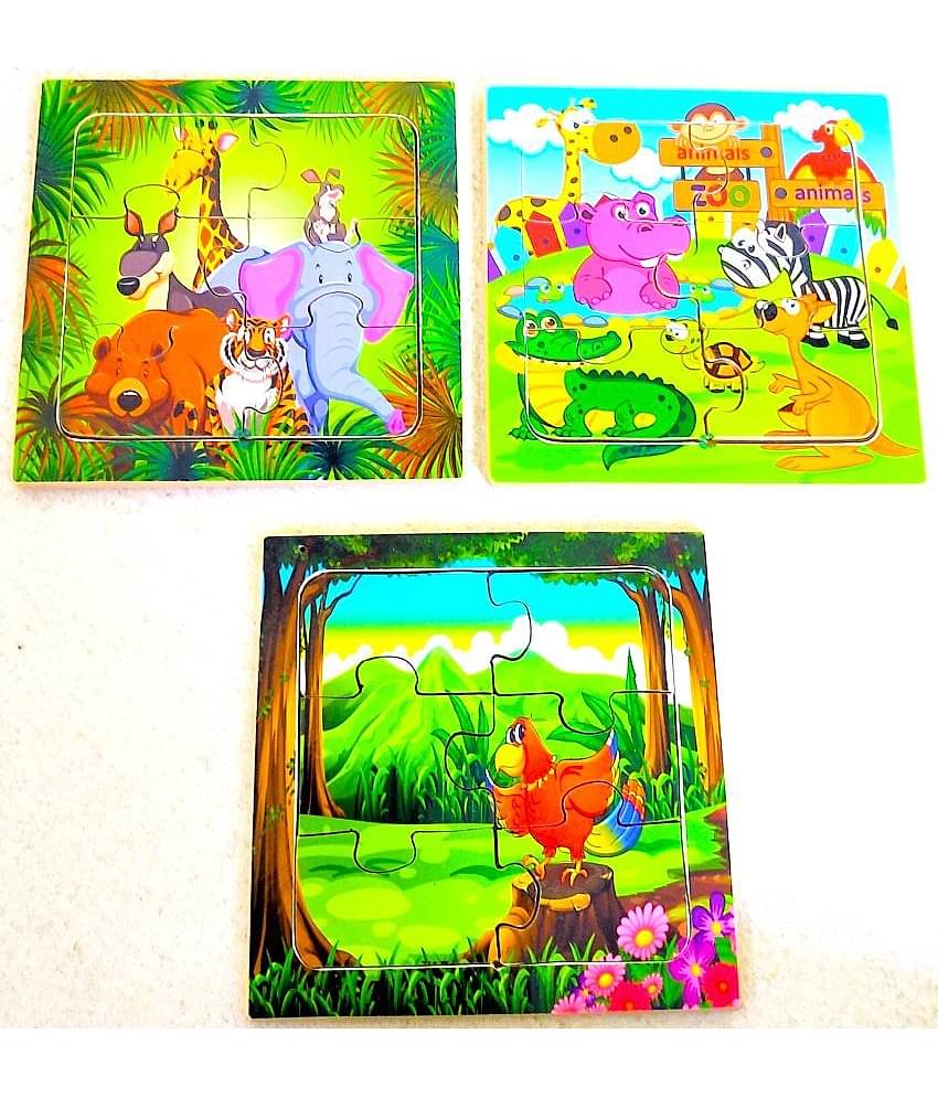 PETERS PENCE Wooden Multi-Color Small (3) Board  ANIMALS PUZZLE FOR KIDS (6 X 6 INCHES  EACH BOARD)