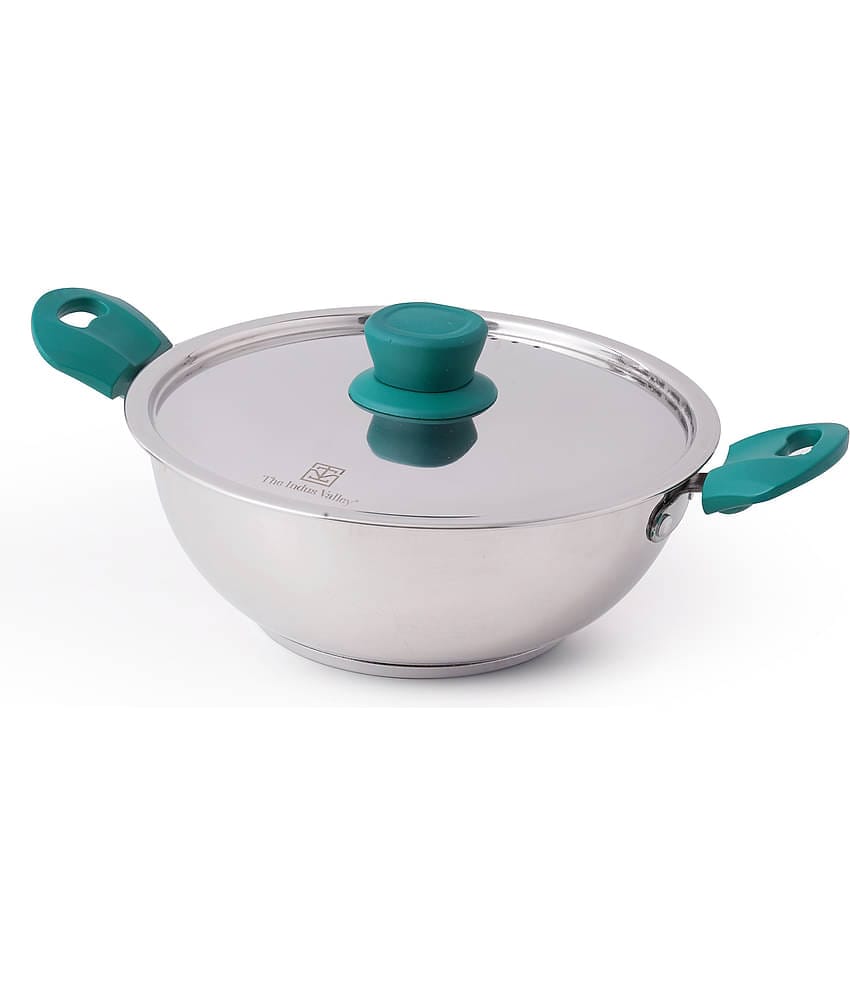 The Indus Valley Stainless Steel Non coated Shallow Kadhai 8 mm ( 1.6 ) L