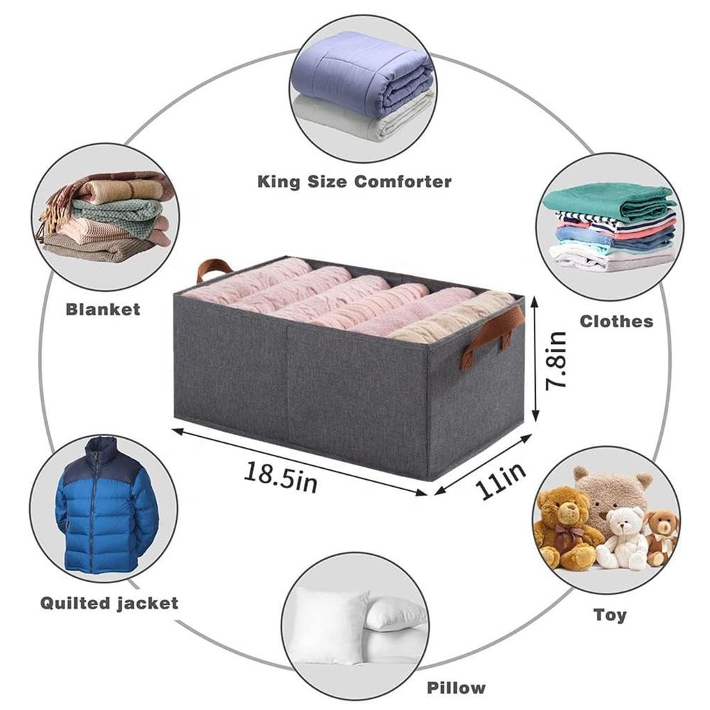 Wardrobe Organizer for Clothes with Metal Frame Rectangle Storage Baskets for Clothing Fabric Storage Box with Handles Shelf Basket for Storage Clothes Pants Jeans Sweater Pack of 2