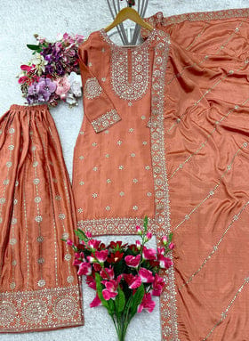 Beautiful Top-Sarara And Dupatta With Embroidery Sequence Work Beautiful Top-Sarara And Dupatta With Embroidery Sequence Work