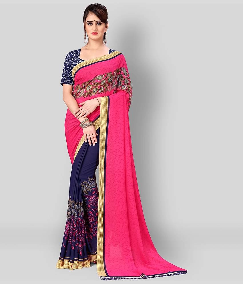 ANAND SAREES Georgette Printed Saree With Unstitched Blouse Piece ( Multicolor )