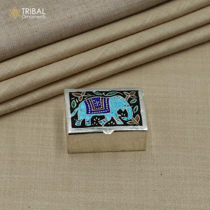 925 sterling silver meenakari elephant design trinket, casket, Sindoor box brides jewelry stb874