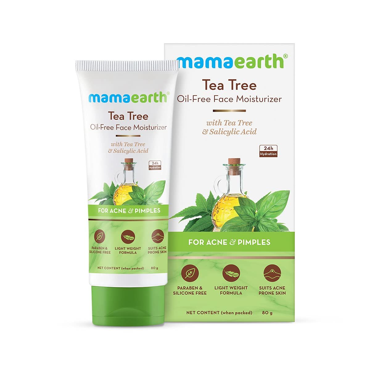 Mamaearth Tea Tree Oil-Free Moisturizer For Face For Oily Skin With Tea Tree & Salicylic Acid For Acne & Pimples 80g Mamaearth Tea Tree Oil-Free Moisturizer For Face For Oily Skin With Tea Tree & Salicylic Acid For Acne & Pimples 80g - 80 g (Pack of 1)