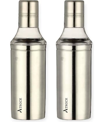 ATROCK - Oil Dispenser 1litre Steel Silver Oil Container ( Set of 2 )
